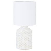 Cream Distressed Ceramic Vintage Geometric Table Lamp with White Drum Shade