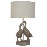 Antique Gold Resin Pair of Ducks Table Lamp with Linen Drum Shade 43cm