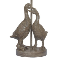 Antique Gold Resin Pair of Ducks Table Lamp with Beige Drum Lampshade
