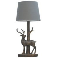 Antique Gold Stag Table Lamp with Grey Cotton Lampshade