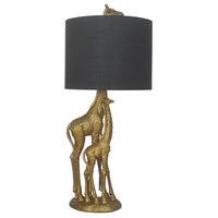Britalia BRA1014 Gold Resin Giraffe Family Table Lamp With Black Drum Lampshade