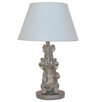 Antique Silver Resin Elephant Family Table Lamp with White Shade 46cm