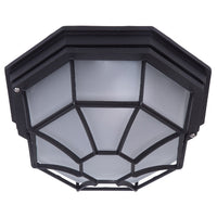 Matt Black & Frosted Glass Outdoor Vintage Octagonal Flush Light 27cm