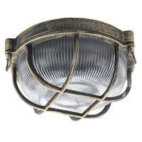 Antique Brass & Ribbed Glass Outdoor Vintage Round Flush Bulkhead Wall Light 27cm