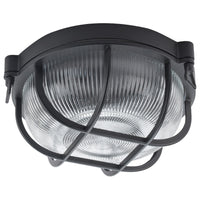 Matt Black & Ribbed Glass Outdoor Vintage Round Flush Bulkhead Wall Light 27cm