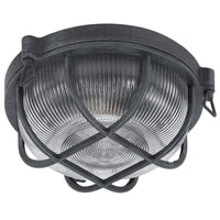 Antique Grey & Ribbed Glass Outdoor Vintage Round Flush Bulkhead Wall Light 27cm