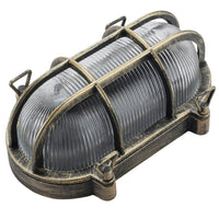 Antique Brass & Ribbed Glass Outdoor Vintage Oval Flush Bulkhead Wall Light 25cm