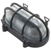 Matt Black & Ribbed Glass Outdoor Vintage Oval Flush Bulkhead Wall Light 27cm