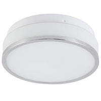 Polished Chrome & White Glass Bathroom Vintage Round Flush Light 23cm