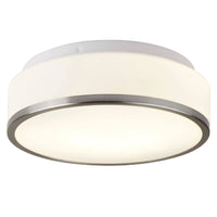 Satin Chrome & White Glass Bathroom Vintage Round Flush Light 23cm