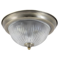 Antique Brass & Clear Ribbed Glass Bathroom Vintage Domed Flush Light 29cm