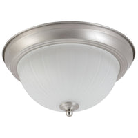 Satin Chrome & Frosted Glass Ribbed Glass Vintage Round Indoor Flush Light 29cm