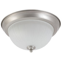 Satin Chrome & Frosted Ribbed Glass Bathroom Vintage Domed Flush Light 29cm