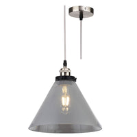 Satin Chrome & Smoked Pyramid Glass Vintage Pendant Ceiling Light - 25cm Diameter