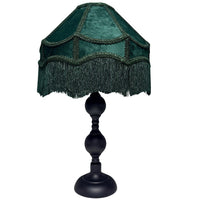 Britalia BRL12TASSCHURCH/GN Emerald Green Velvet Fringe Shade Vintage Black Candlestick Table Lamp - 49cm Height
