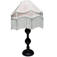 Britalia BRL12TASSCHURCH/PK Pink Velvet Fringe Shade Vintage Black Candlestick Table Lamp - 49cm Height