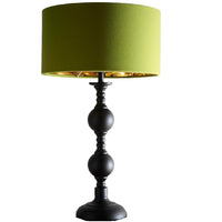 K Living Black Metal Modern Candlestick Table Lamp with Green Velvet Drum Shade with Gold Inner