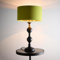 Black Candlestick Table Lamp with Green Velvet Shade