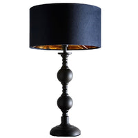 K Living Black Metal Modern Candlestick Table Lamp with Navy Blue Velvet Drum Shade with Gold Inner