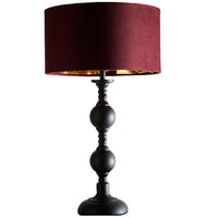 K Living Black Metal Modern Candlestick Table Lamp with Red Wine Velvet Drum Shade with Gold Inner