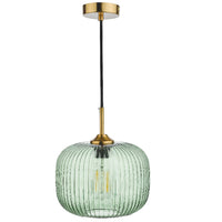 DAR DEM0124 Demarius Gold &amp; Smoked Green Glass Vintage Pendant - 25cm Diameter&nbsp;