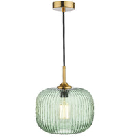 Green and Gold Ribbed Glass Pendant