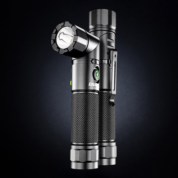 LED Black USB Rechargeable Dual Power Right Angle Flashlight 1200lm ...