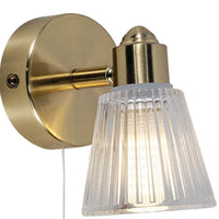 Satin Brass & Ribbed Glass Bathroom Vintage Wall Light Spot