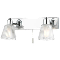 Magnalux GAT02CHWL Polished Chrome & Ribbed Glass Twin Bathroom Vintage Wall Light with Pull Cord
