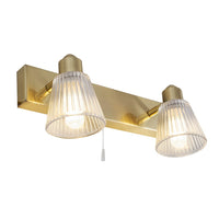 Magnalux GAT02SBWL Satin Brass & Ribbed Glass Twin Bathroom Vintage Wall Light with Pull Cord