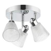 Polished Chrome & Ribbed Glass Vintage 3 Lamp Bathroom Ceiling Ligh