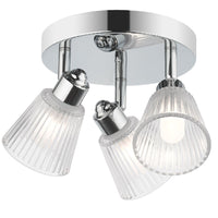 Magnalux GAT03CH Polished Chrome & Ribbed Glass Vintage 3 Lamp Bathroom Ceiling Light  IP44