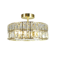 Satin Brass and Cyrstal Modern 4 Lamp Bathroom Semi Flush Ceiling Light IP44
