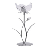 Widdop HE2515 Silver Metal and Clear Glass Single Stem Tulip Tea Light Candle Holder