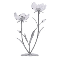 Widdop HE2516 Silver Metal and Clear Glass Double Stem Tulip Tea Light Candle Holder