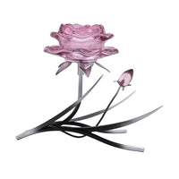 Widdop HE2517 Pink Glass Rose with Black And Silver Metal Base Single Tea Light Candle Holder