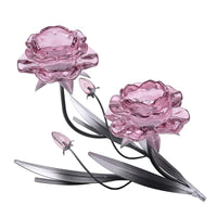 Pink Glass Rose with Black And Silver Metal Base Twin Tea Light Candle Holder 22cm