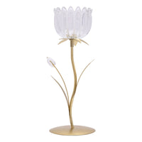 Widdop HE2521 Gold Metal and Clear Glass Single Stem Flower Tea Light Candle Holder