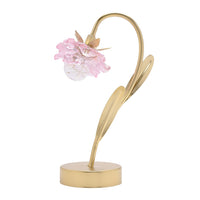 Widdop HE2524 Gold and Pink Glass Flower Single Stem Battery Powered LED Table Lamp - 30cm Height