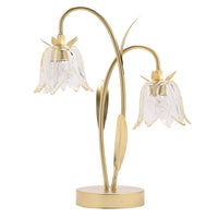 Widdop HE2528 Gold and Clear Glass Flower Double Stem Battery Powered LED Table Lamp