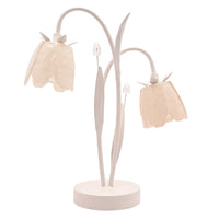 Widdop HE2850 Cream Glass Flower Double Stem Battery Powered LED Table Lamp - 35cm Height