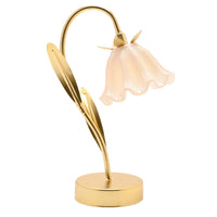Widdop HE2851 Gold and Ivory Glass Flower Single Stem Battery Powered LED Table Lamp - 30cm Height