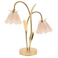 Widdop HE2852 Gold and Cream Glass Flower Double Stem Battery Powered LED Table Lamp - 36cm Height