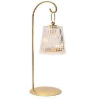 Widdop HE2853 Gold and Glass Ribbed Glass Hanging Lantern Battery Powered LED Table Lamp - 30cm Height