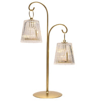 Widdop HE2854 Gold and Ribbed Glass Double Hanging Lantern Battery Powered LED Table Lamp - 30cm Height