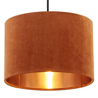 Burnt Orange Velvet Vintage Easy Fit Drum Shade with Copper Inner 30cm