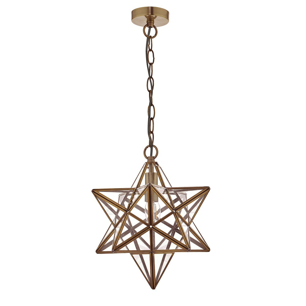 Ilario Antique Brass & Glass Vintage Star Pendant Light 420mm ...