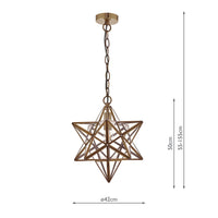 Ilario Antique Brass & Glass Vintage Star Pendant Light 420mm
