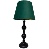 Britalia BRL10VELVETCHURCH/GR Black Candlestick Table Lamp with Green Velvet &amp; Gold Inner Tapered Drum Shade - 51cm Height