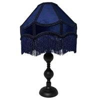 Britalia BRL10TASSCHURCH/NV Navy Blue Velvet Fringe Shade Vintage Black Candlestick Table Lamp - 49cm Height